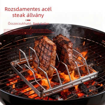 Hordozható rozsdamentes acél grillrács bordákhoz, összecsukható kültéri használatra