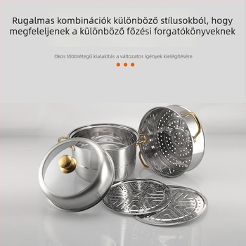 Vastag rozsdamentes acél gőzölő arany fogantyúval, 3 rétegű, nagy kapacitású, ideális gőzöléshez