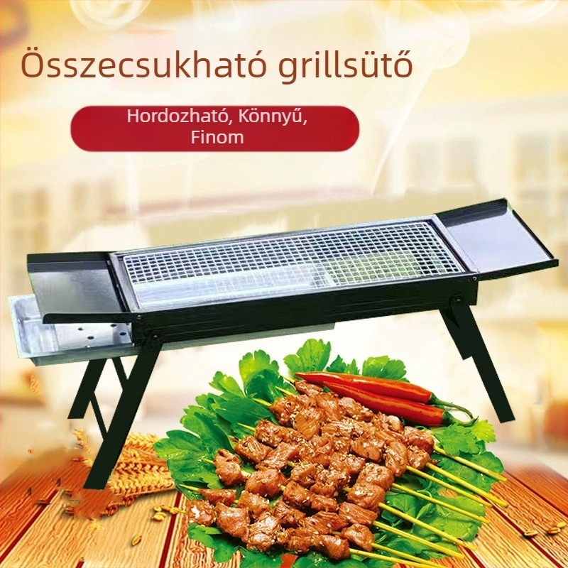 Kézben hordozható, összecsukható faszenes grillsütő udvarra
