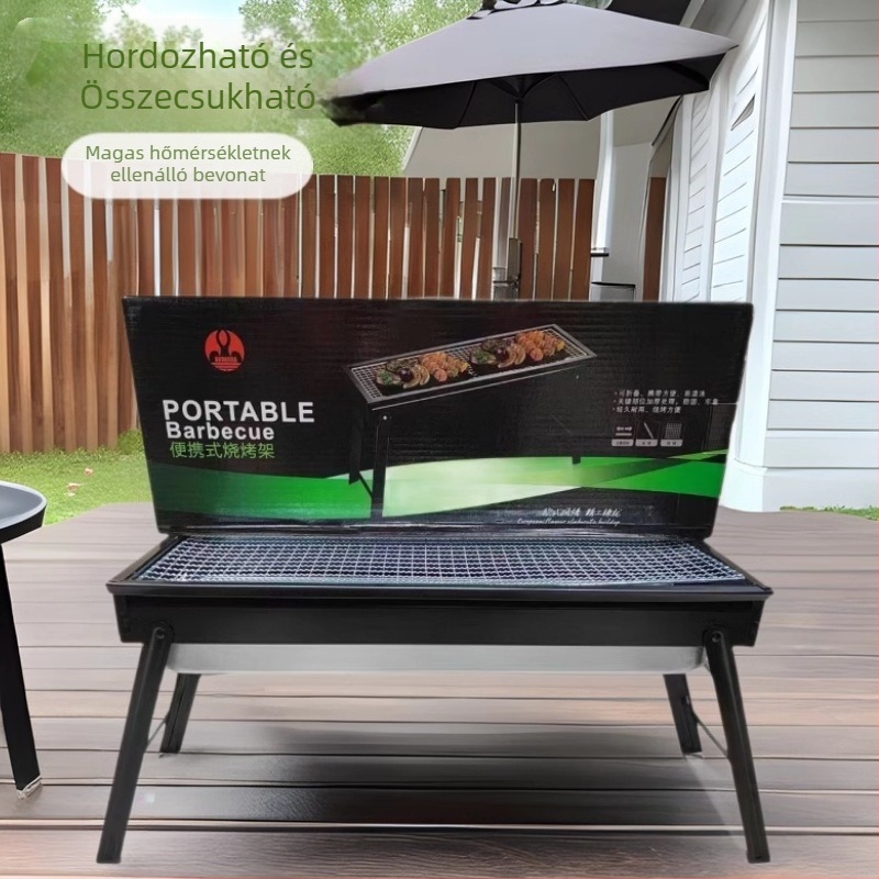 Kézben hordozható, összecsukható faszenes grillsütő udvarra