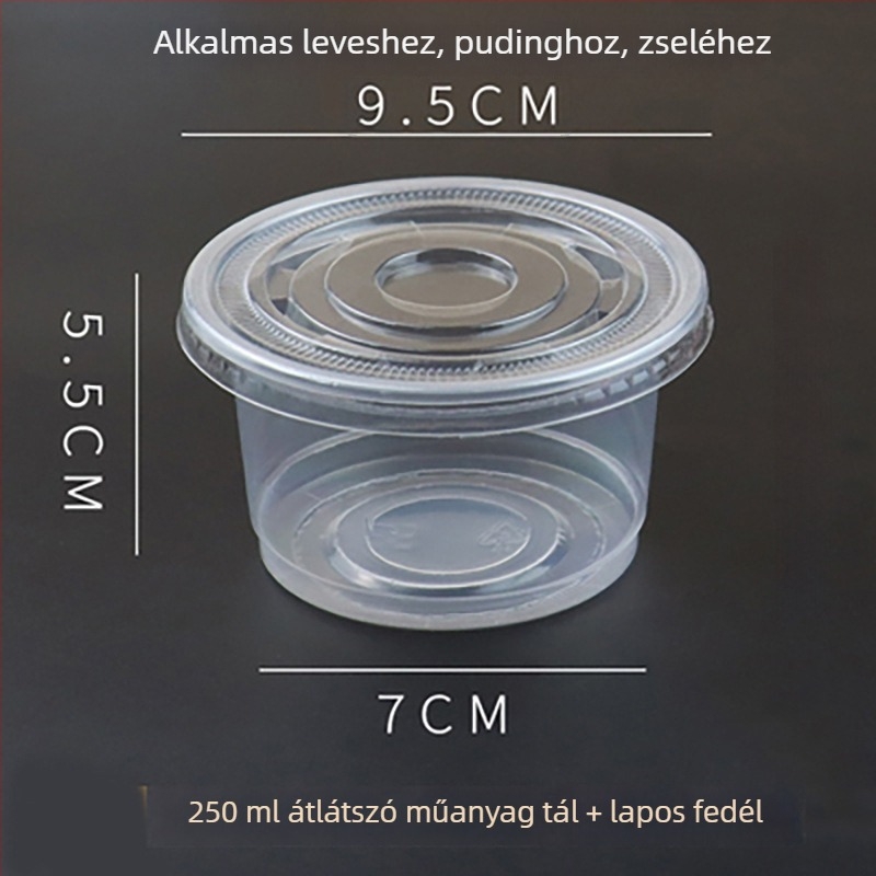 Vastagított, egyszer használatos kör alakú tálak takeawayhez és tésztalevesekhez, műanyag, különböző méretek