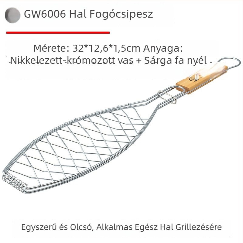 Forest Master halsütő csipesz, vastag és nagy méret, kültéri grillszerszám halakhoz, hálóval
