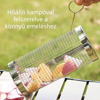 Forgó grillsütő kosár 304 rozsdamentes acélból, magas hőállóságú, multifunkcionális