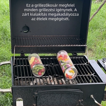 Forgó grillsütő kosár 304 rozsdamentes acélból, magas hőállóságú, multifunkcionális