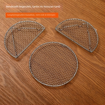 Rozsdamentes acélból készült kerek grill lábakkal, ideális barbecue-hoz és szénfőzéshez, teázási kiegészítő