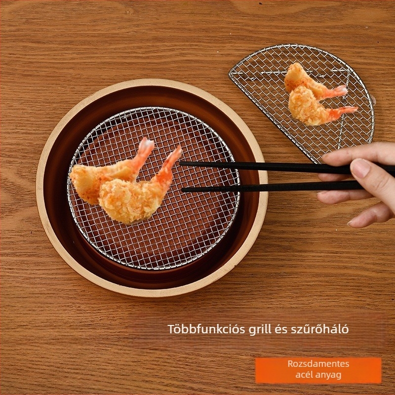 Rozsdamentes acélból készült kerek grill lábakkal, ideális barbecue-hoz és szénfőzéshez, teázási kiegészítő