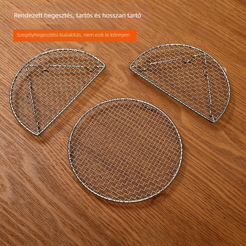 Rozsdamentes acélból készült kerek grill lábakkal, ideális barbecue-hoz és szénfőzéshez, teázási kiegészítő
