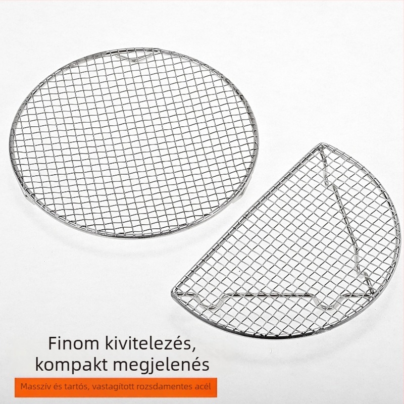 Rozsdamentes acélból készült kerek grill lábakkal, ideális barbecue-hoz és szénfőzéshez, teázási kiegészítő