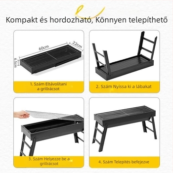 Hordozható összecsukható faszenes grill otthonra és szabadtérre, kemping faszenes rács, barbecue sütő, új megerősített modell