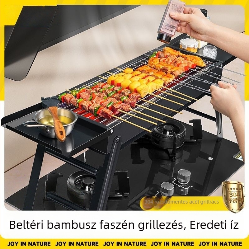 Hordozható összecsukható faszenes grill otthonra és szabadtérre, kemping faszenes rács, barbecue sütő, új megerősített modell