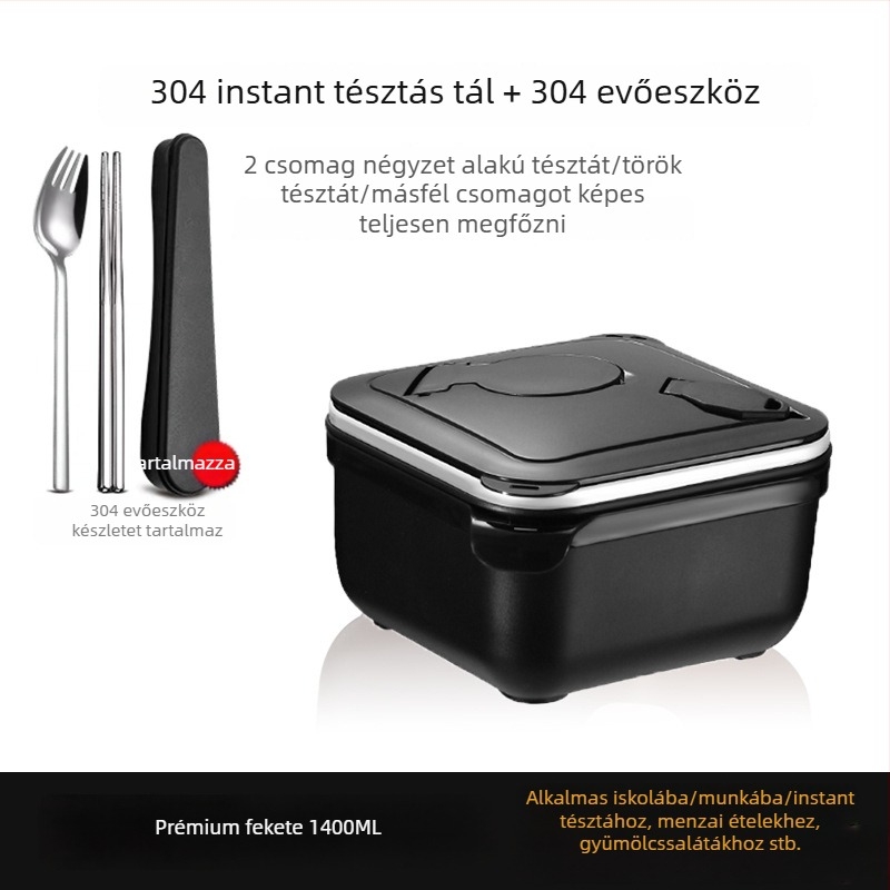 304 rozsdamentes acél szögletes tál ramenhez, nagy kapacitású, kollégiumokban vagy otthon, hordozható ebédes doboz
