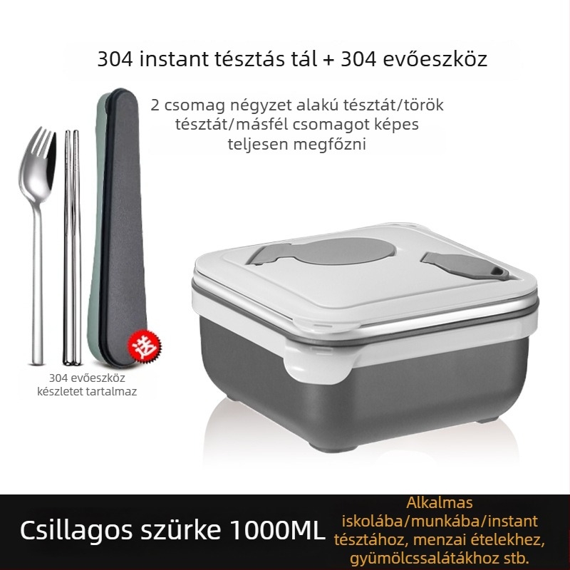 304 rozsdamentes acél szögletes tál ramenhez, nagy kapacitású, kollégiumokban vagy otthon, hordozható ebédes doboz