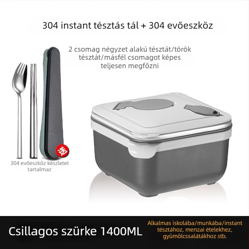 304 rozsdamentes acél szögletes tál ramenhez, nagy kapacitású, kollégiumokban vagy otthon, hordozható ebédes doboz