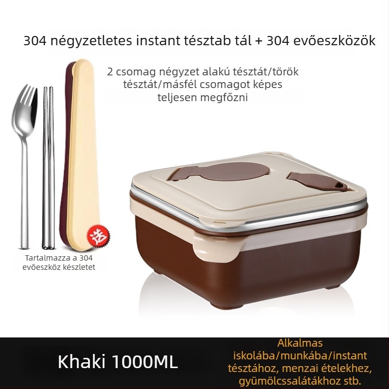304 rozsdamentes acél szögletes tál ramenhez, nagy kapacitású, kollégiumokban vagy otthon, hordozható ebédes doboz