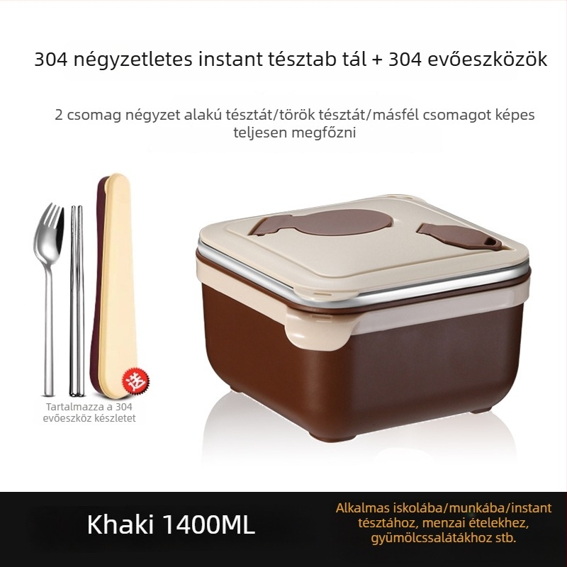 304 rozsdamentes acél szögletes tál ramenhez, nagy kapacitású, kollégiumokban vagy otthon, hordozható ebédes doboz