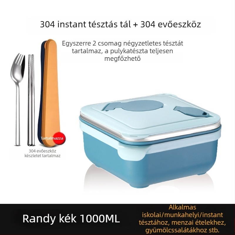 304 rozsdamentes acél szögletes tál ramenhez, nagy kapacitású, kollégiumokban vagy otthon, hordozható ebédes doboz