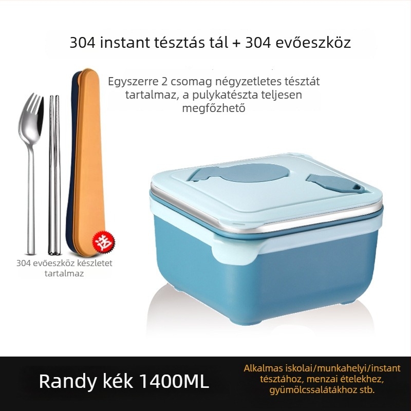 304 rozsdamentes acél szögletes tál ramenhez, nagy kapacitású, kollégiumokban vagy otthon, hordozható ebédes doboz