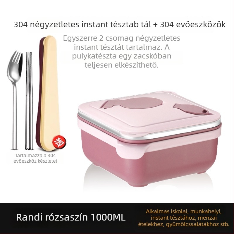 304 rozsdamentes acél szögletes tál ramenhez, nagy kapacitású, kollégiumokban vagy otthon, hordozható ebédes doboz