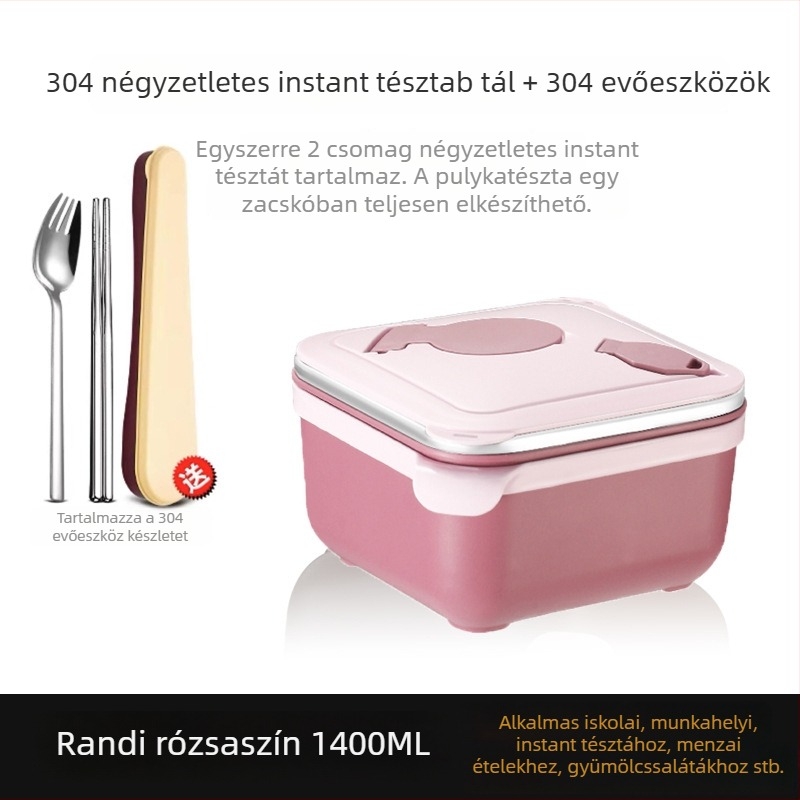 304 rozsdamentes acél szögletes tál ramenhez, nagy kapacitású, kollégiumokban vagy otthon, hordozható ebédes doboz