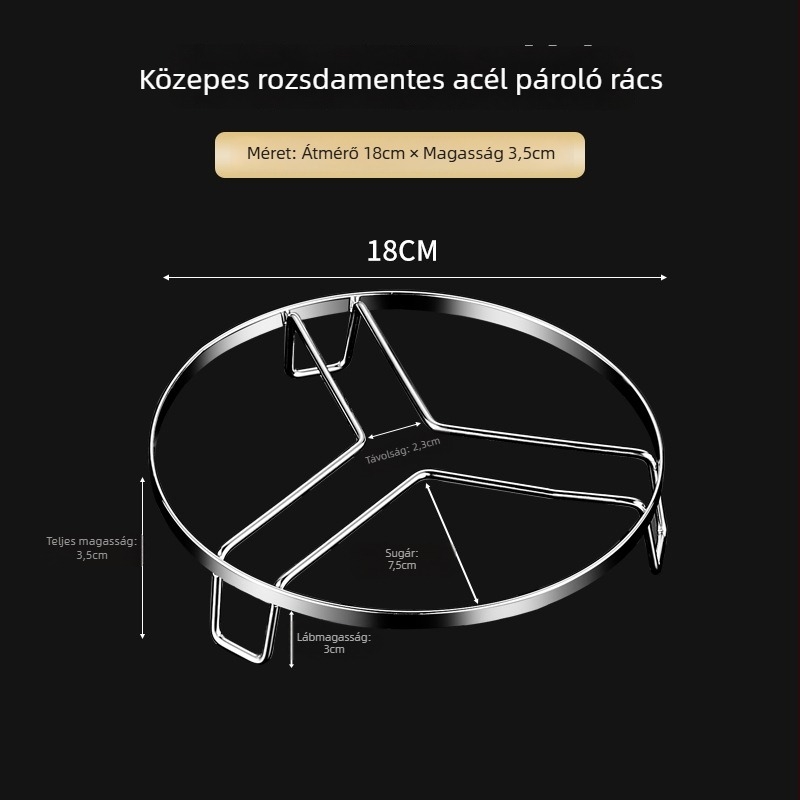Rozsdamentes acélból készült gőzölő rács wokhoz, rizsfőzőhöz és nyomás alatti edényhez — kis magas lábú gőzölő kosár