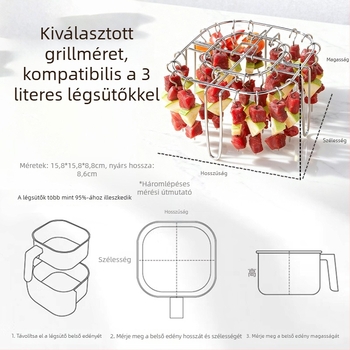 Légsütőhöz függőleges kebabrács 304 rozsdamentes acél nyársakkal