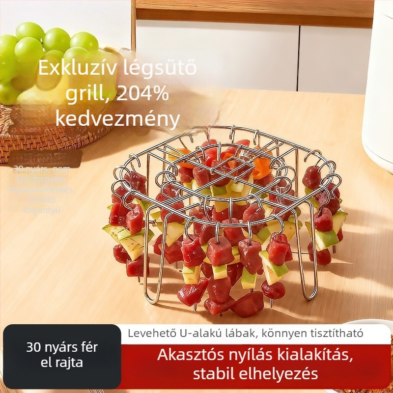 Légsütőhöz függőleges kebabrács 304 rozsdamentes acél nyársakkal