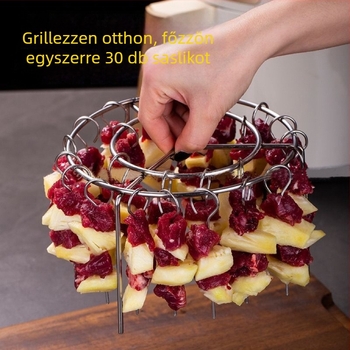 Kerek rozsdamentes acélból készült vertikális grillsütő háztartási használatra, kültéri barbecue-hoz 19 nyárssal