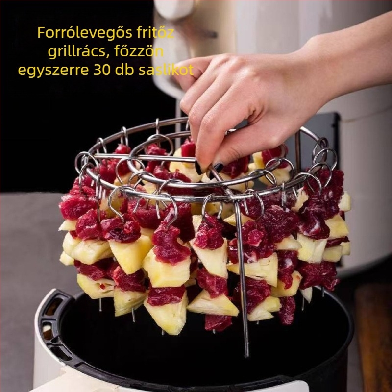 Kerek rozsdamentes acélból készült vertikális grillsütő háztartási használatra, kültéri barbecue-hoz 19 nyárssal