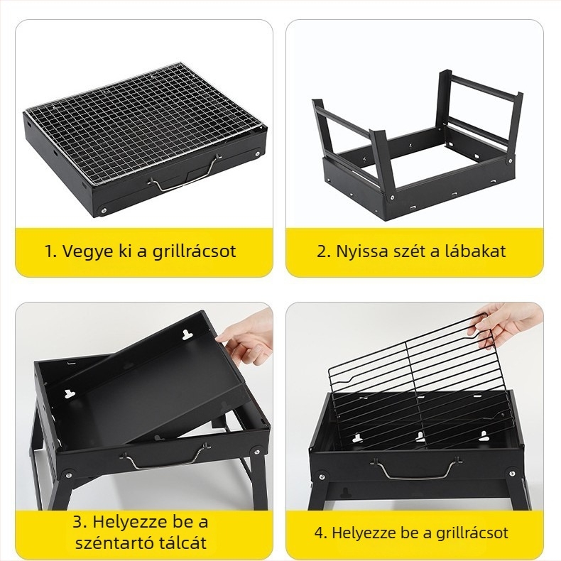 2,5 kg hordozható rozsdamentes acél grill, összecsukható kültéri BBQ, kompakt otthoni grillsütő