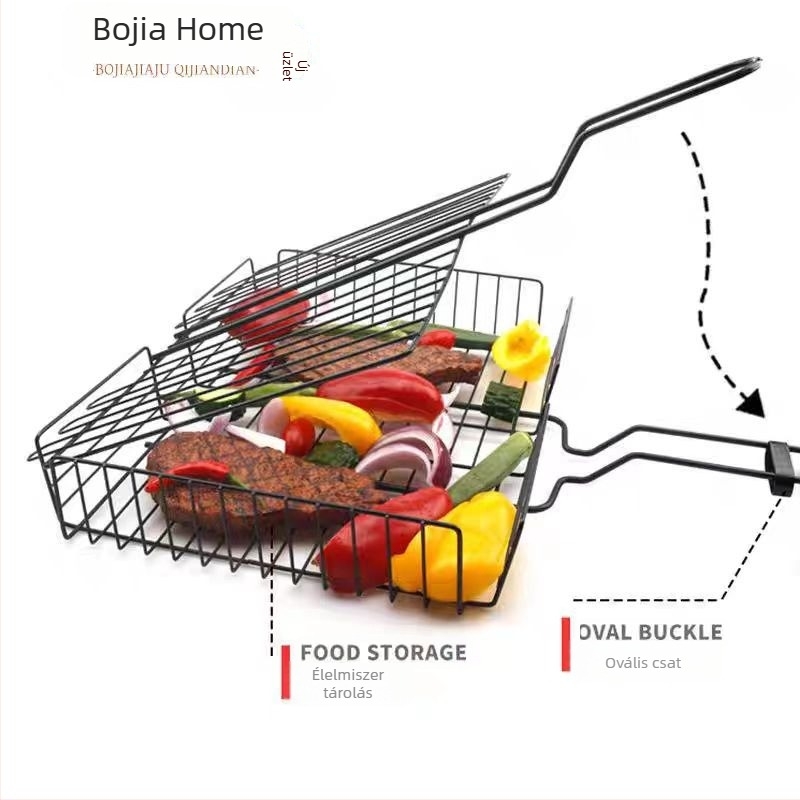 304 rozsdamentes acél, tapadásmentes grillháló hal és hús grillezéséhez, grill fogó, grillrács, kültéri barbecue eszközök
