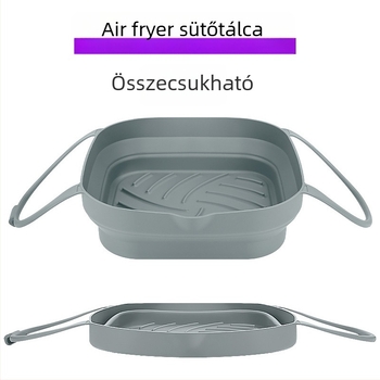 Szilikonból készült összecsukható négyszögletes air fryer tepsi, két füllel – sütőedény, sütőkosár, sütőmat és sütőforma