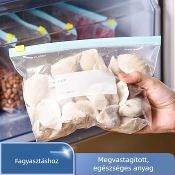 Élelmiszer-minőségű, vastag fagyasztós zacskó csúszózáras, zárható és újrahasználható