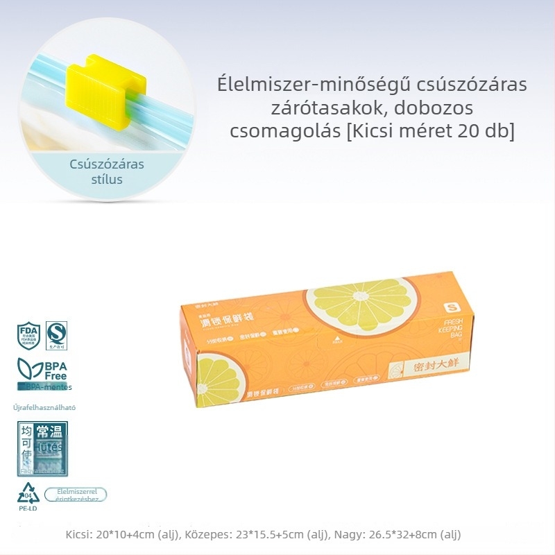 Élelmiszer-minőségű, vastag fagyasztós zacskó csúszózáras, zárható és újrahasználható