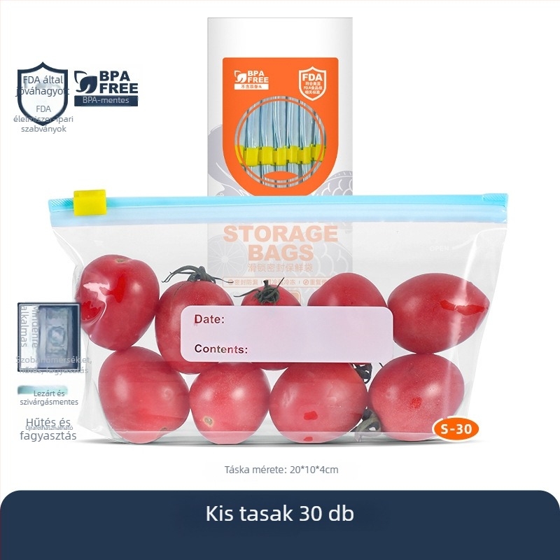 Élelmiszer-minőségű, vastag fagyasztós zacskó csúszózáras, zárható és újrahasználható