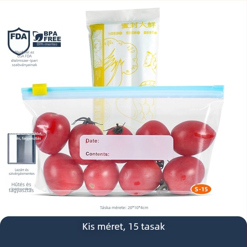 Élelmiszer-minőségű, vastag fagyasztós zacskó csúszózáras, zárható és újrahasználható