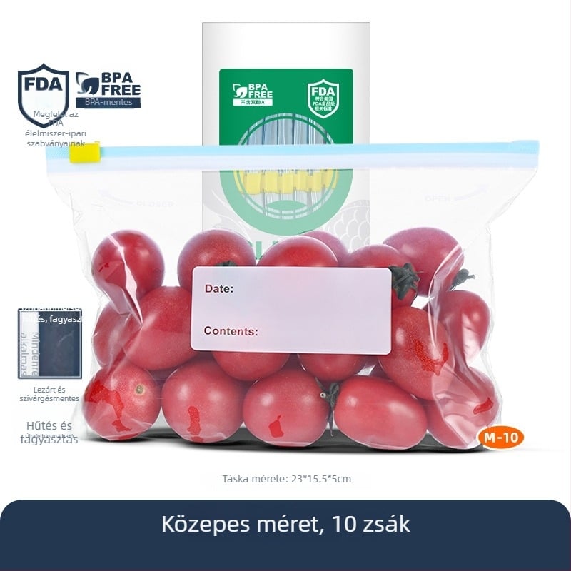 Élelmiszer-minőségű, vastag fagyasztós zacskó csúszózáras, zárható és újrahasználható