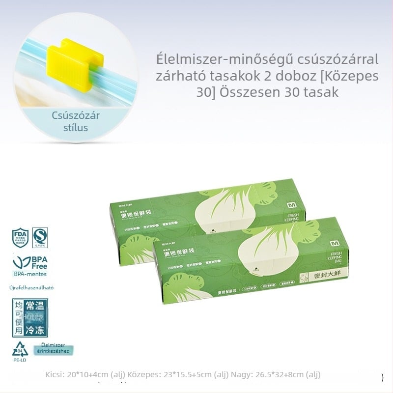 Élelmiszer-minőségű, vastag fagyasztós zacskó csúszózáras, zárható és újrahasználható