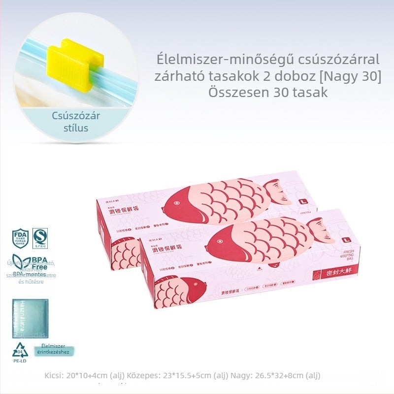 Élelmiszer-minőségű, vastag fagyasztós zacskó csúszózáras, zárható és újrahasználható