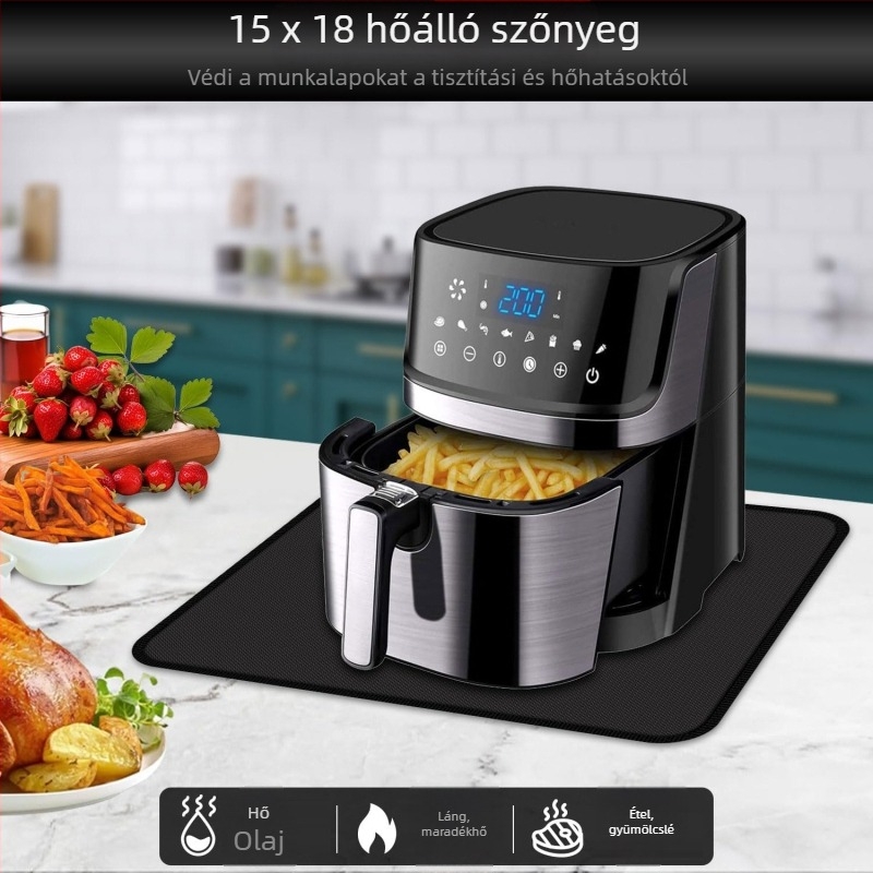 Konyhai hőálló szilikon szigetelő matrac, antiburn védelem air fryerhez, bárpultra és étkezőasztalhoz ideális, tűzálló és magas hőmérsékletet tűrő
