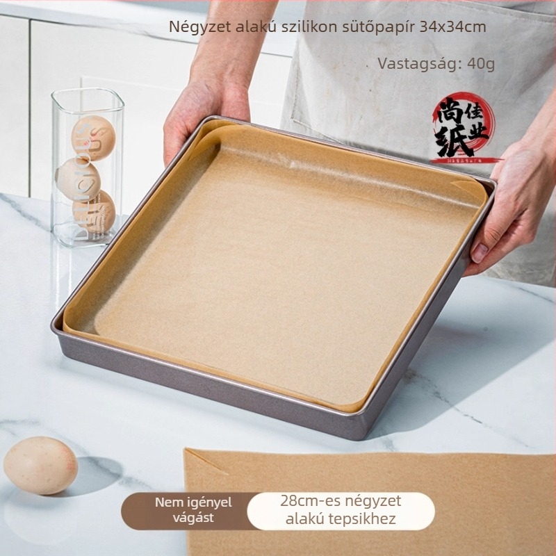 28x28 cm sütőpapír, tapadásmentes, szilikonbevonattal, négyzet alakú sütőpapírlap pizza és süteményekhez