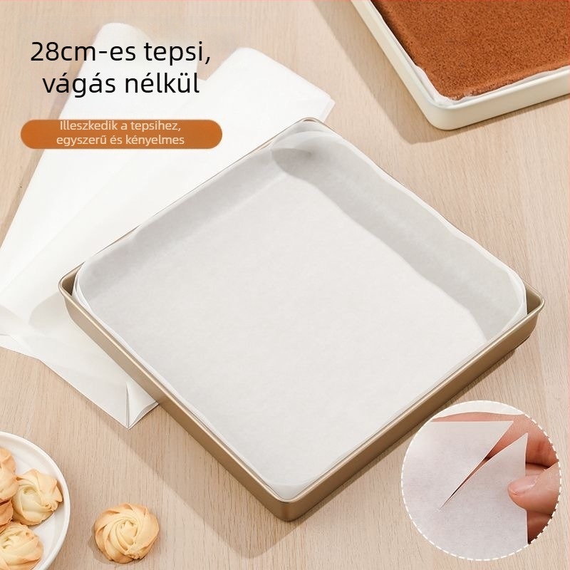 28x28 cm sütőpapír, tapadásmentes, szilikonbevonattal, négyzet alakú sütőpapírlap pizza és süteményekhez