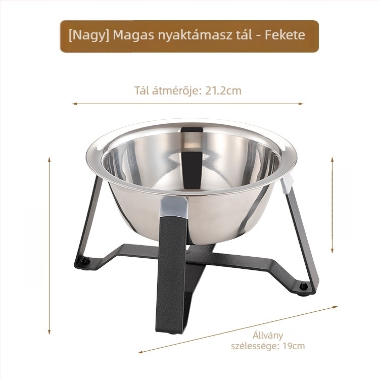 Rozsdamentes acélból készült háromlábú macska tál nyakvédővel