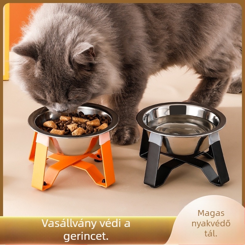 Rozsdamentes acélból készült háromlábú macska tál nyakvédővel