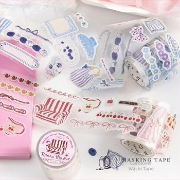 Letter Lover Die-Cut Washi Tape, Senna Evening Breeze sorozat — napló dekoráció illusztrációs mintával