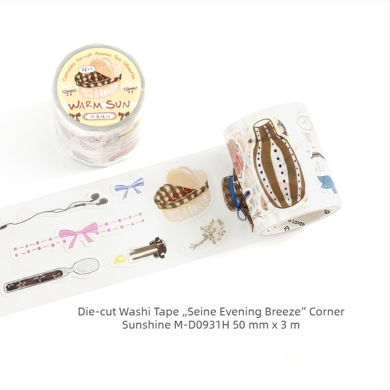 Letter Lover Die-Cut Washi Tape, Senna Evening Breeze sorozat — napló dekoráció illusztrációs mintával