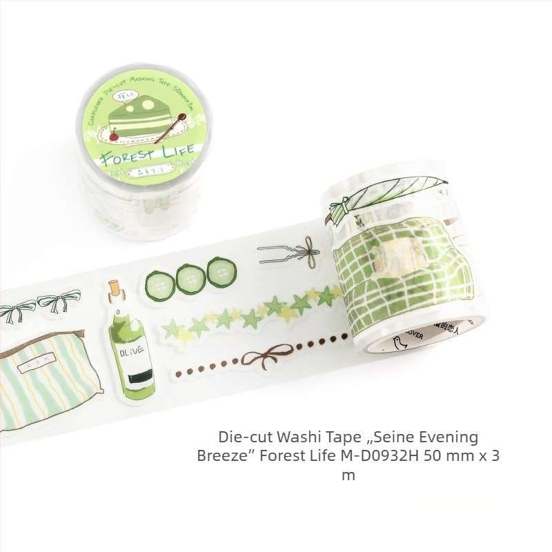 Letter Lover Die-Cut Washi Tape, Senna Evening Breeze sorozat — napló dekoráció illusztrációs mintával