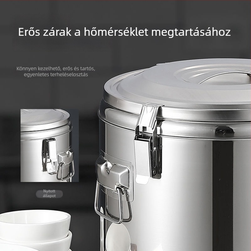 Élelmiszer-minőségű rozsdamentes acélból készült hőszigetelt tartály, nagy kapacitású, pultokra és menzákra, rizs- és szója tejhez
