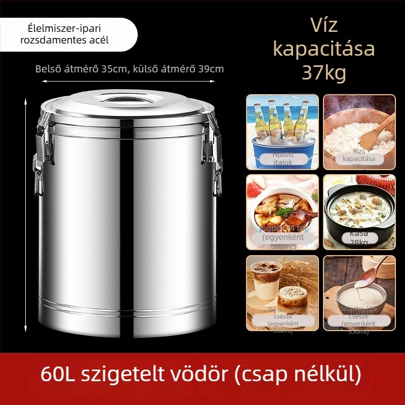 Élelmiszer-minőségű rozsdamentes acélból készült hőszigetelt tartály, nagy kapacitású, pultokra és menzákra, rizs- és szója tejhez
