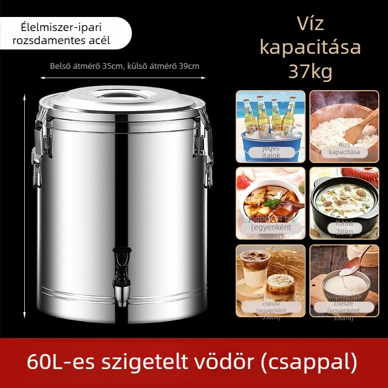 Élelmiszer-minőségű rozsdamentes acélból készült hőszigetelt tartály, nagy kapacitású, pultokra és menzákra, rizs- és szója tejhez