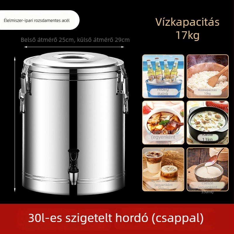 Élelmiszer-minőségű rozsdamentes acélból készült hőszigetelt tartály, nagy kapacitású, pultokra és menzákra, rizs- és szója tejhez